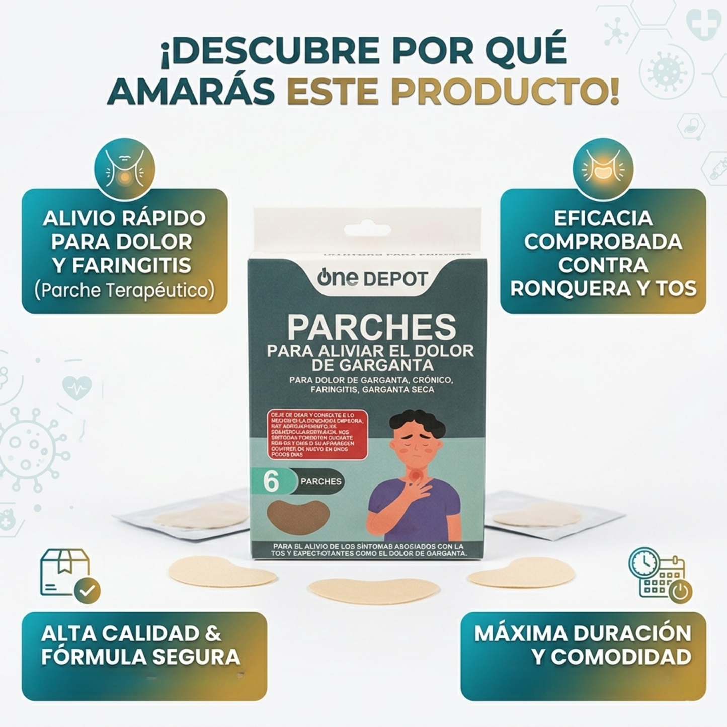 GarganTech™ - Parche Terapéutico para Dolor de Garganta, Faringitis, Ronquera y Tos
