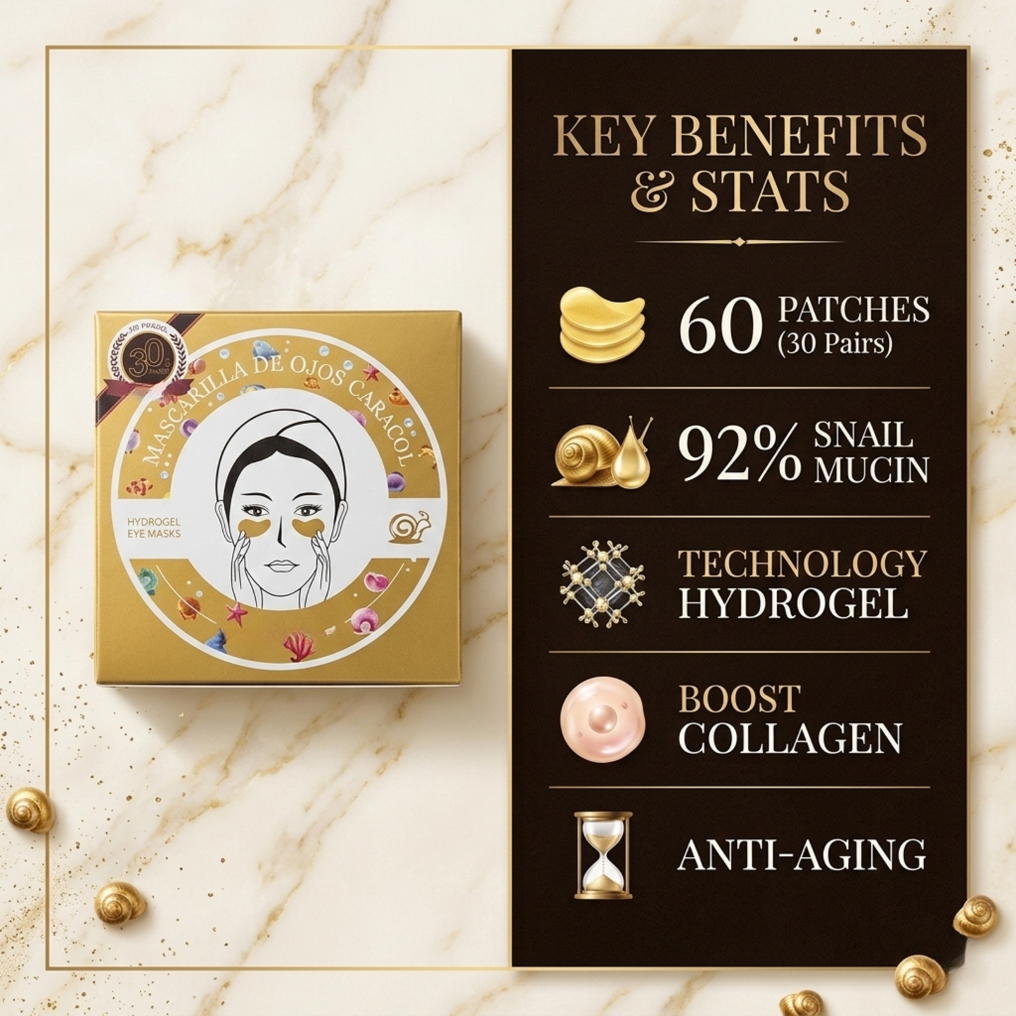 SnailLux™ - Mascarilla Hidratante para Ojos, Elimina Ojeras, Reduce Bolsas y Reafirma la Piel