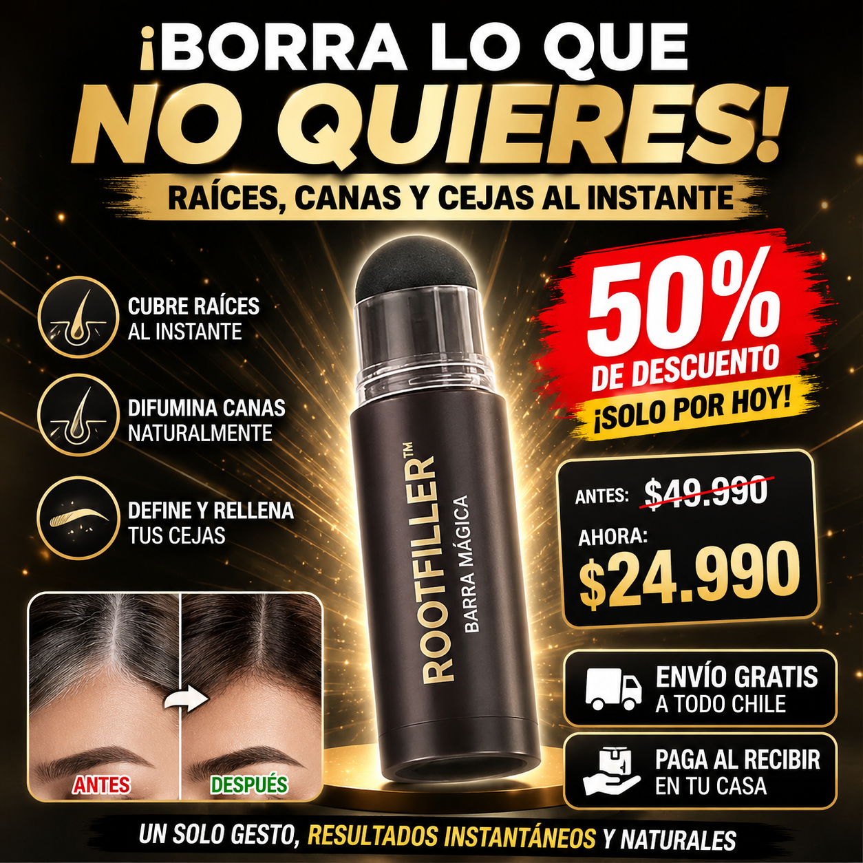 RootFiller™ -  Cubre raíces y canas, define cejas, rellena zonas y recupera tu confianza.