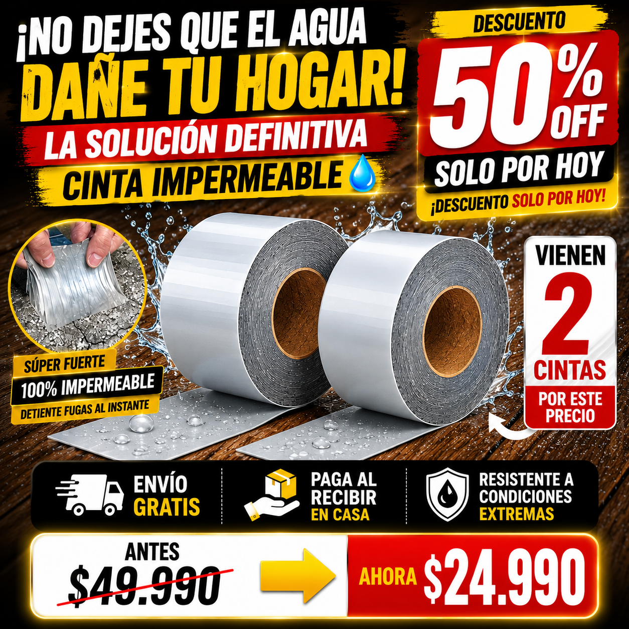 AquaBlock Max™ - Cinta Selladora Impermeabilizante, Multiusos, Antifugas y Resistente a Condiciones Extremas